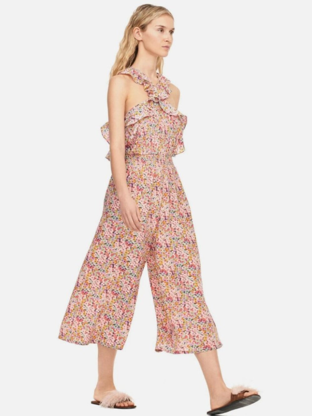Rebecca Taylor Margo Sleeveless Floral Silk Wide Leg Jumpsuit Women's Size 6